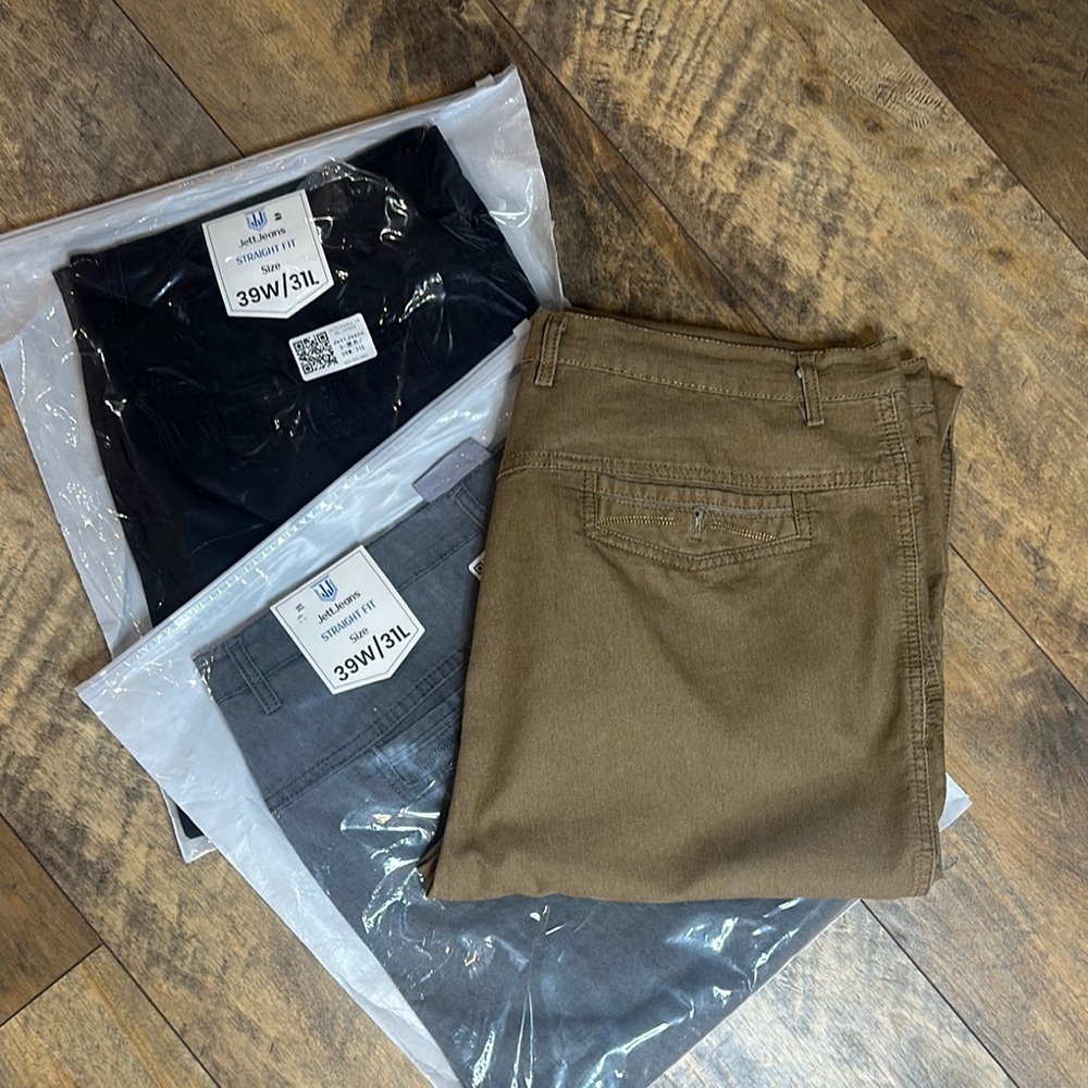 JETT JEANS Bundle of 3 Pairs Men’s Straight Leg Jeans, 39W 31L, New